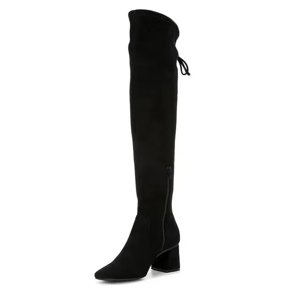NEW Gianni Bini Laredo Stretch Fabric Over-the-Knee Block Heel Boots in Black