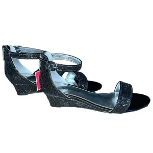 New Girl's Nina Kristina Black Chunky Glitter Wedge Sandals size 5M
