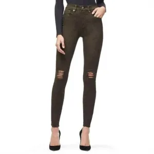 NEW GOOD AMERICAN good legs stretch ripped denim high rise jeans in green