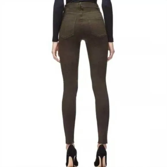 NEW GOOD AMERICAN good legs stretch ripped denim high rise jeans in green