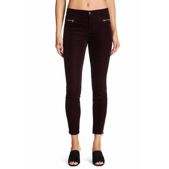 NEW J BRAND iselin burgundy gold ankle zip corduroy stretch jeans in dark burgun