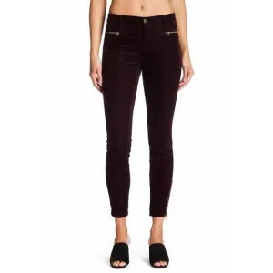 NEW J BRAND iselin burgundy gold ankle zip corduroy stretch jeans in dark burgun