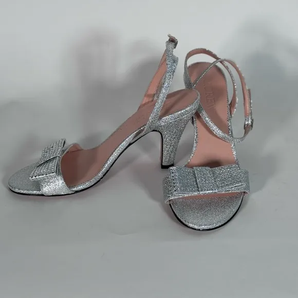 New JCrew Made-in-Italy crystal bow heels in lamé
