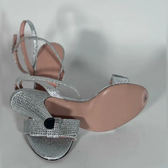 New JCrew Made-in-Italy crystal bow heels in lamé