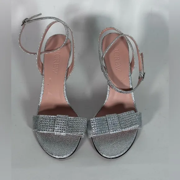 New JCrew Made-in-Italy crystal bow heels in lamé