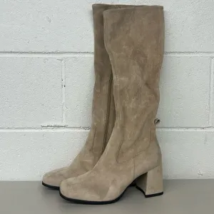 New Jeffrey Campbell sz8 cream tan nude high boots soft hot lava heeled stretch