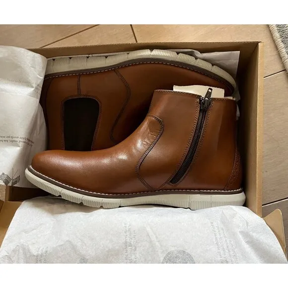 New Johnston &amp; Murphy Holden Chelsea Boots Big Boys Youth 7 Eu 38 Leather Tan