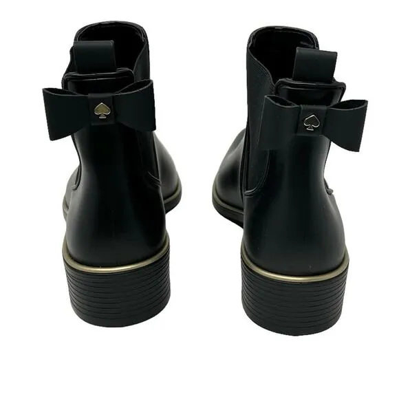 New Kate Spade Sedgewick Black Bow Rain Boots Size 7