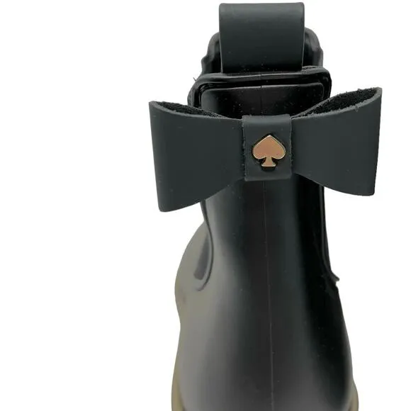 New Kate Spade Sedgewick Black Bow Rain Boots Size 7