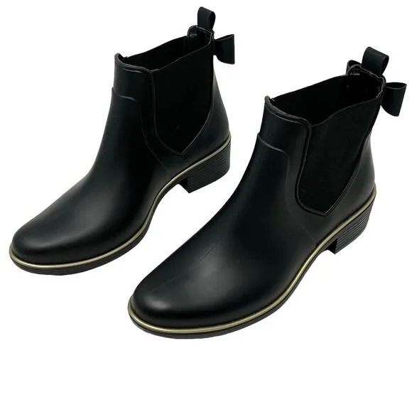 New Kate Spade Sedgewick Black Bow Rain Boots Size 7