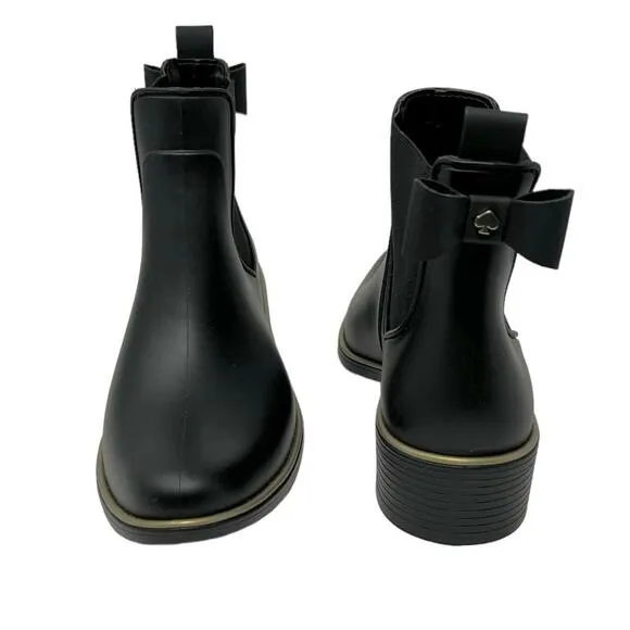 New Kate Spade Sedgewick Black Bow Rain Boots Size 7