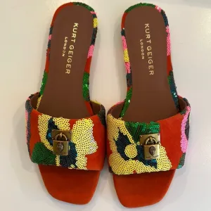 New Kurt Geiger Women's Multicolor Sequin Slide Sandals. Size 38.5