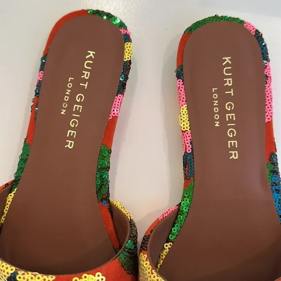 New Kurt Geiger Women's Multicolor Sequin Slide Sandals. Size 38.5