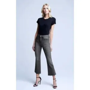 New L’AGENCE Size 26 Kendra Cropped Distressed High-rise Flared Jeans Grey
