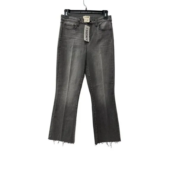 New L’AGENCE Size 26 Kendra Cropped Distressed High-rise Flared Jeans Grey