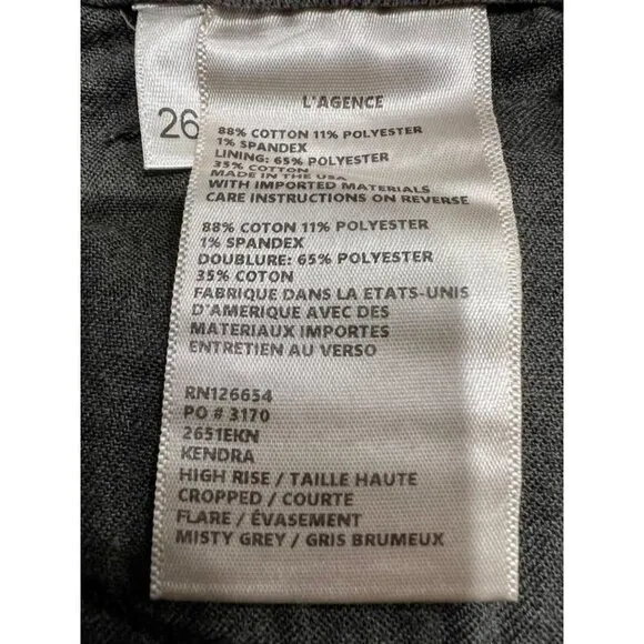 New L’AGENCE Size 26 Kendra Cropped Distressed High-rise Flared Jeans Grey