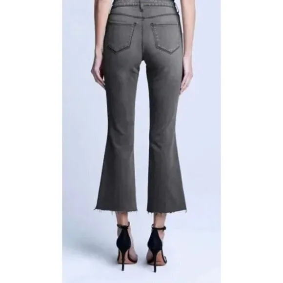 New L’AGENCE Size 26 Kendra Cropped Distressed High-rise Flared Jeans Grey