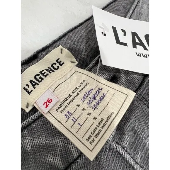 New L’AGENCE Size 26 Kendra Cropped Distressed High-rise Flared Jeans Grey