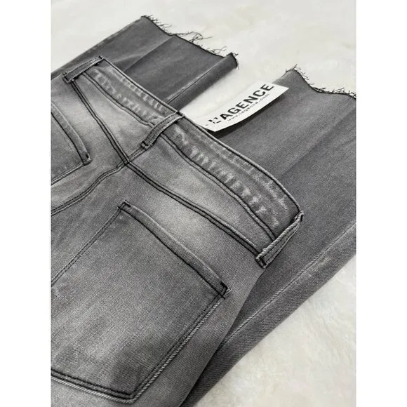 New L’AGENCE Size 26 Kendra Cropped Distressed High-rise Flared Jeans Grey