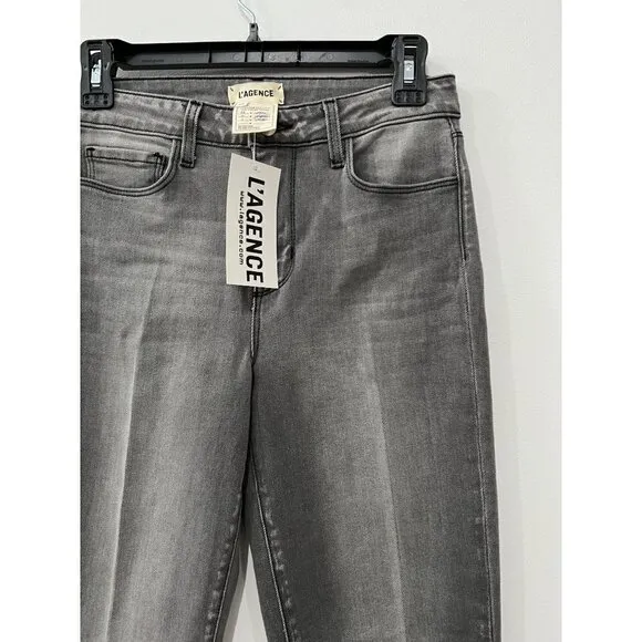New L’AGENCE Size 26 Kendra Cropped Distressed High-rise Flared Jeans Grey