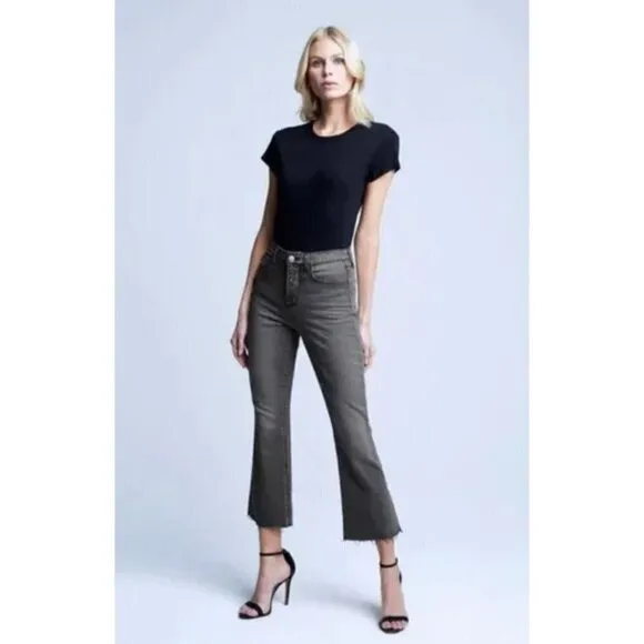 New L’AGENCE Size 26 Kendra Cropped Distressed High-rise Flared Jeans Grey