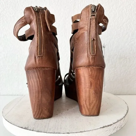 NEW Lane Boots BECCA Womens Brown Wedges 10 Western Sandals Cowgirl Leather