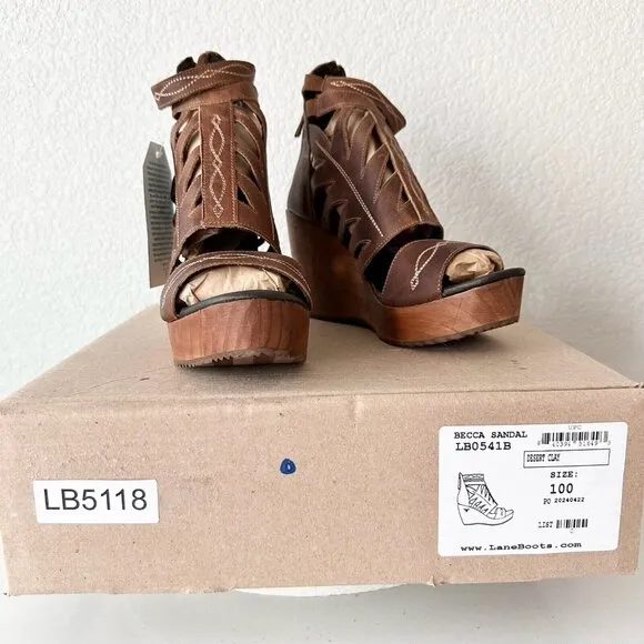NEW Lane Boots BECCA Womens Brown Wedges 10 Western Sandals Cowgirl Leather