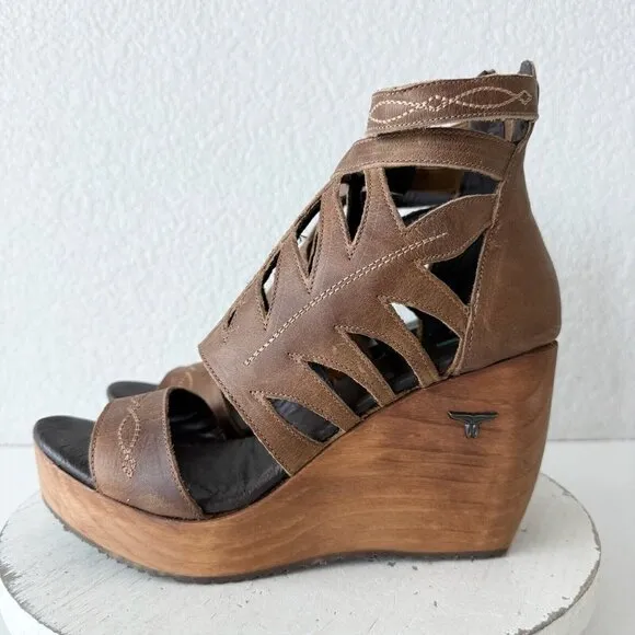 NEW Lane Boots BECCA Womens Brown Wedges Size 10 Western Sandals Cowgirl Leather