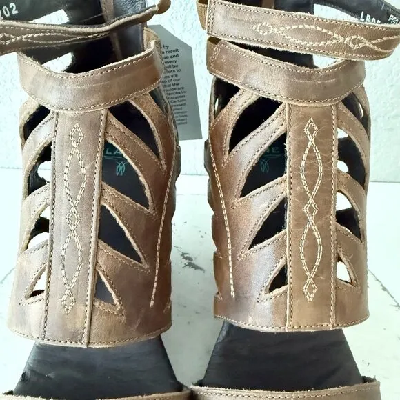 NEW Lane Boots BECCA Womens Brown Wedges Size 10 Western Sandals Cowgirl Leather
