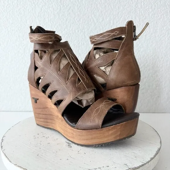 NEW Lane Boots BECCA Womens Brown Wedges Size 10 Western Sandals Cowgirl Leather