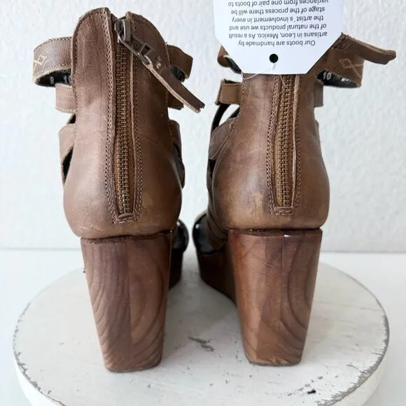 NEW Lane Boots BECCA Womens Brown Wedges Size 10 Western Sandals Cowgirl Leather