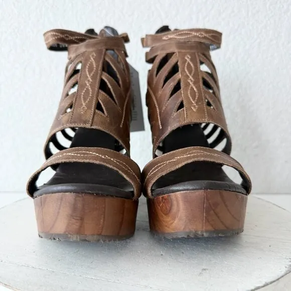 NEW Lane Boots BECCA Womens Brown Wedges Size 10 Western Sandals Cowgirl Leather
