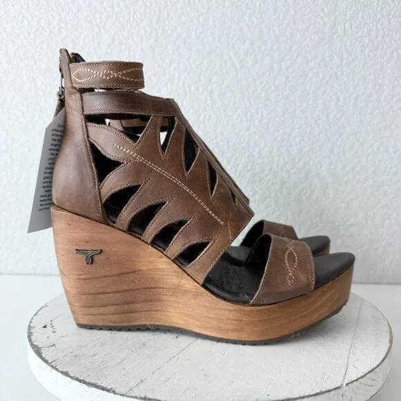 NEW Lane Boots BECCA Womens Brown Wedges Size 10 Western Sandals Cowgirl Leather