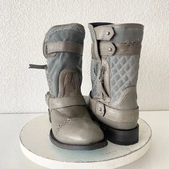 NEW Lane DUSTOFF Moto Boots Womens 8.5 Gray Leather Cowboy Casual Western Wear