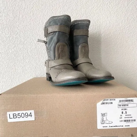 NEW Lane DUSTOFF Moto Boots Womens 8.5 Gray Leather Cowboy Casual Western Wear