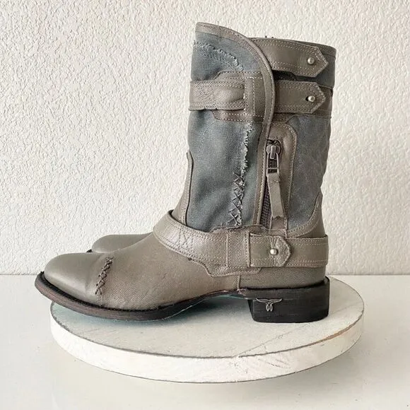NEW Lane DUSTOFF Moto Boots Womens 8.5 Gray Leather Cowboy Casual Western Wear
