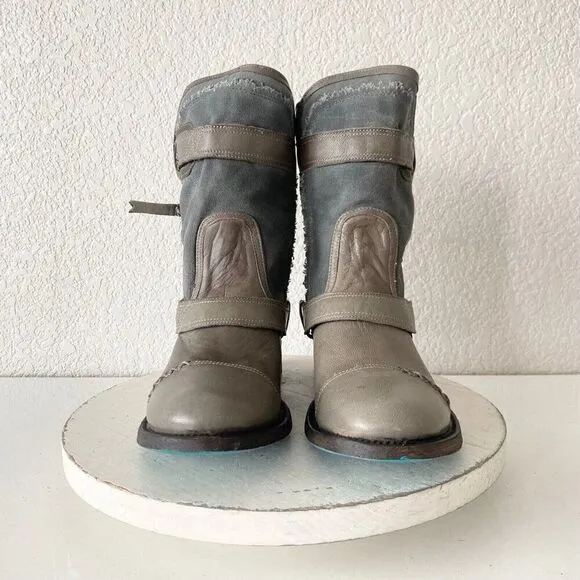 NEW Lane DUSTOFF Moto Boots Womens 8.5 Gray Leather Cowboy Casual Western Wear