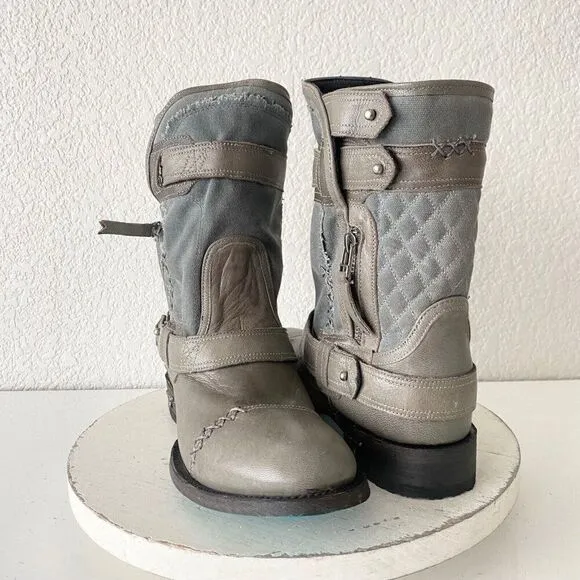 NEW Lane DUSTOFF Moto Boots Womens 8.5 Gray Leather Cowboy Casual Western Wear