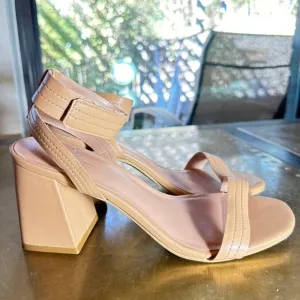 NEW Linea Paolo Womens Strappy Block Heel Sandals Dressy Designer Nude Brown 8.5