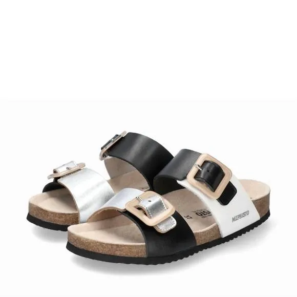 NEW MEPHISTO women's madison lucite buckle slide sandal in black closeouts