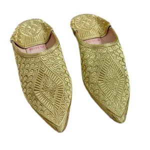 NEW Moroccan Luxury Babouche Gold Thread Embroidered Real Leather Slippers