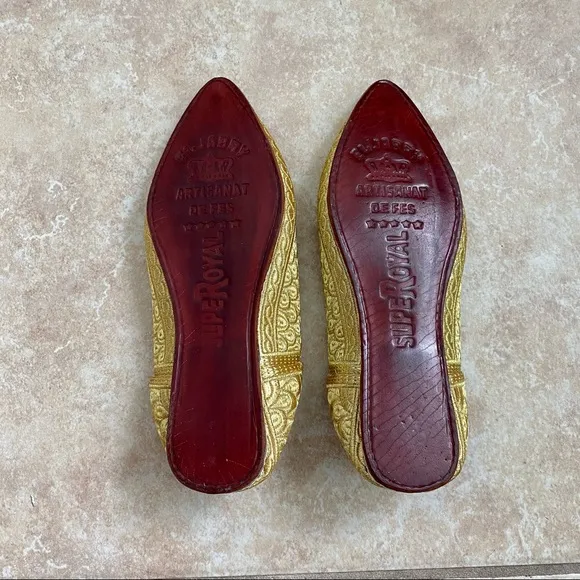 NEW Moroccan Luxury Babouche Gold Thread Embroidered Real Leather Slippers