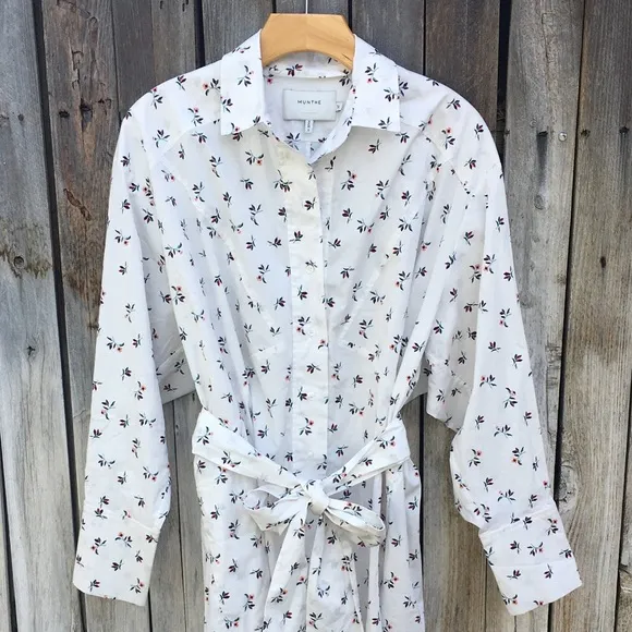 New Munthe Patrina Floral Shirtdress Organic Cotton White 36