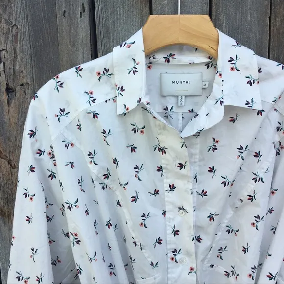 New Munthe Patrina Floral Shirtdress Organic Cotton White 36