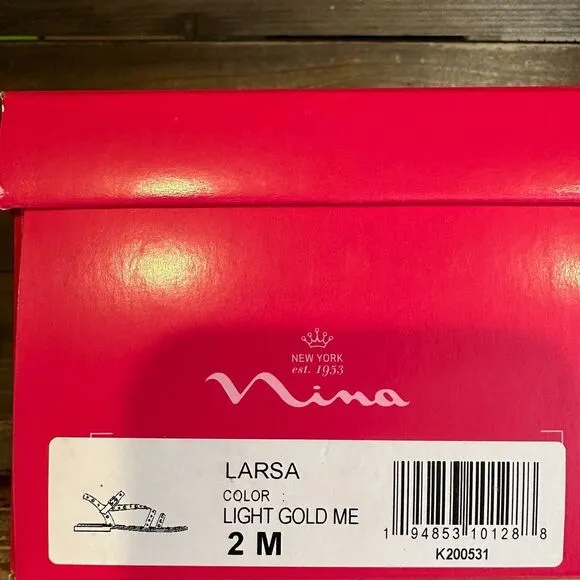 New NIB Big Kids Nina Larsa‎ Gold Beaded Leather Strappy Sandals Size 2 Y