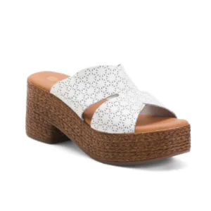 NEW NIB Eric Michael Royce White Leather Lace Wedge Platform Sandals Shoes 37