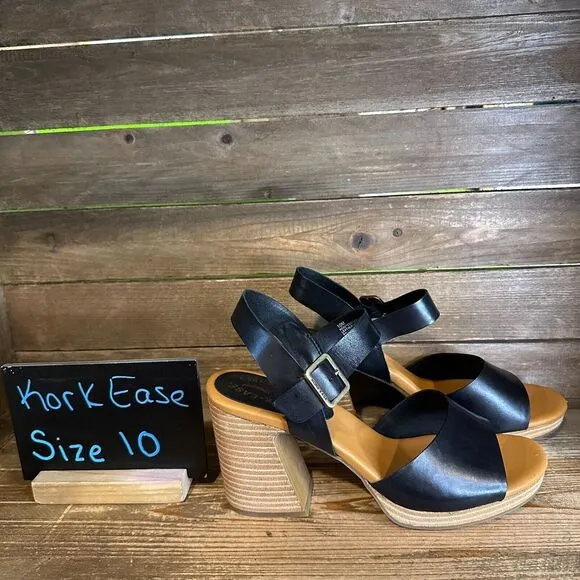 New NIB Womens‎ Kork-Ease Heleena Black Leather Heeled Strappy Sandals Size 10 M