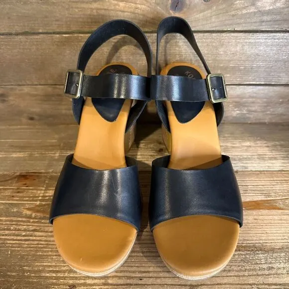 New NIB Womens‎ Kork-Ease Heleena Black Leather Heeled Strappy Sandals Size 10 M