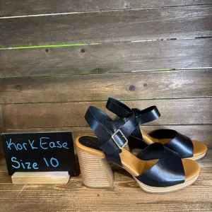 New NIB Womens‎ Kork-Ease Heleena Black Leather Heeled Strappy Sandals Size 10 M