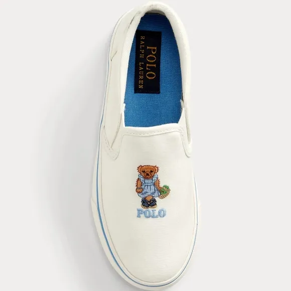 NEW Polo Ralph Lauren Cream/Blue Keaton Strawberry Polo Bear Slip-On Shoes 6
